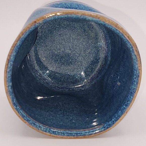 Vintage Studio Pottery Pinch Cup Pot Signed R Brown Blue Speckled Glaze 2.75" H - Picture 4 of 7